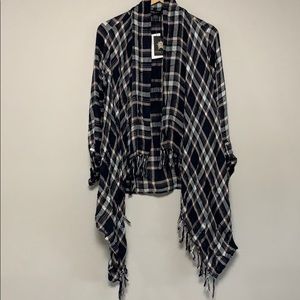 LIVING DOLL fringed plaid cardigan